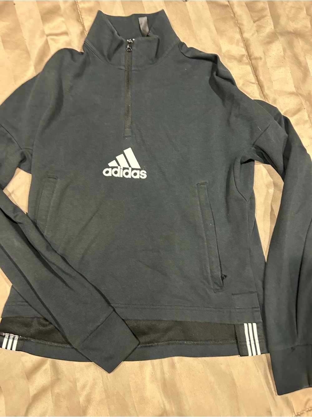 adidas Women's Black Half-Zip Bomber Pullover with White Logo